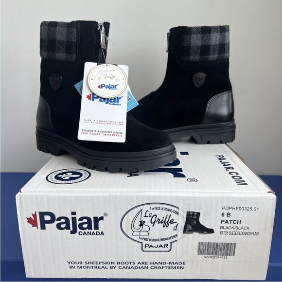 Pajar Heritage Patch Boot Black Leather Waterproof Ice Grip Sheepskin $450 5B 6B - Picture 9 of 14